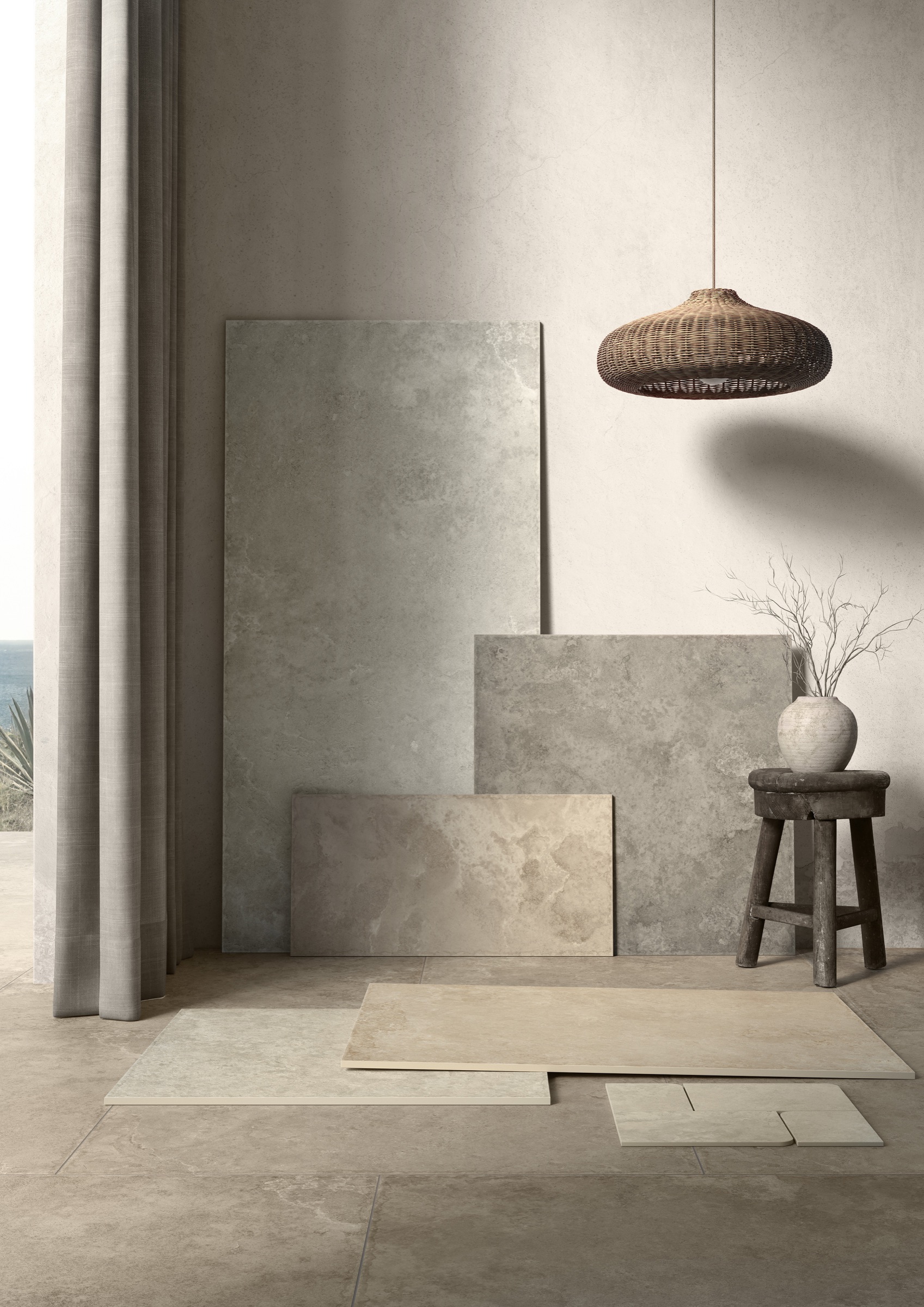 YA Design Showroom, Steinoptik und großformatige Fliesen